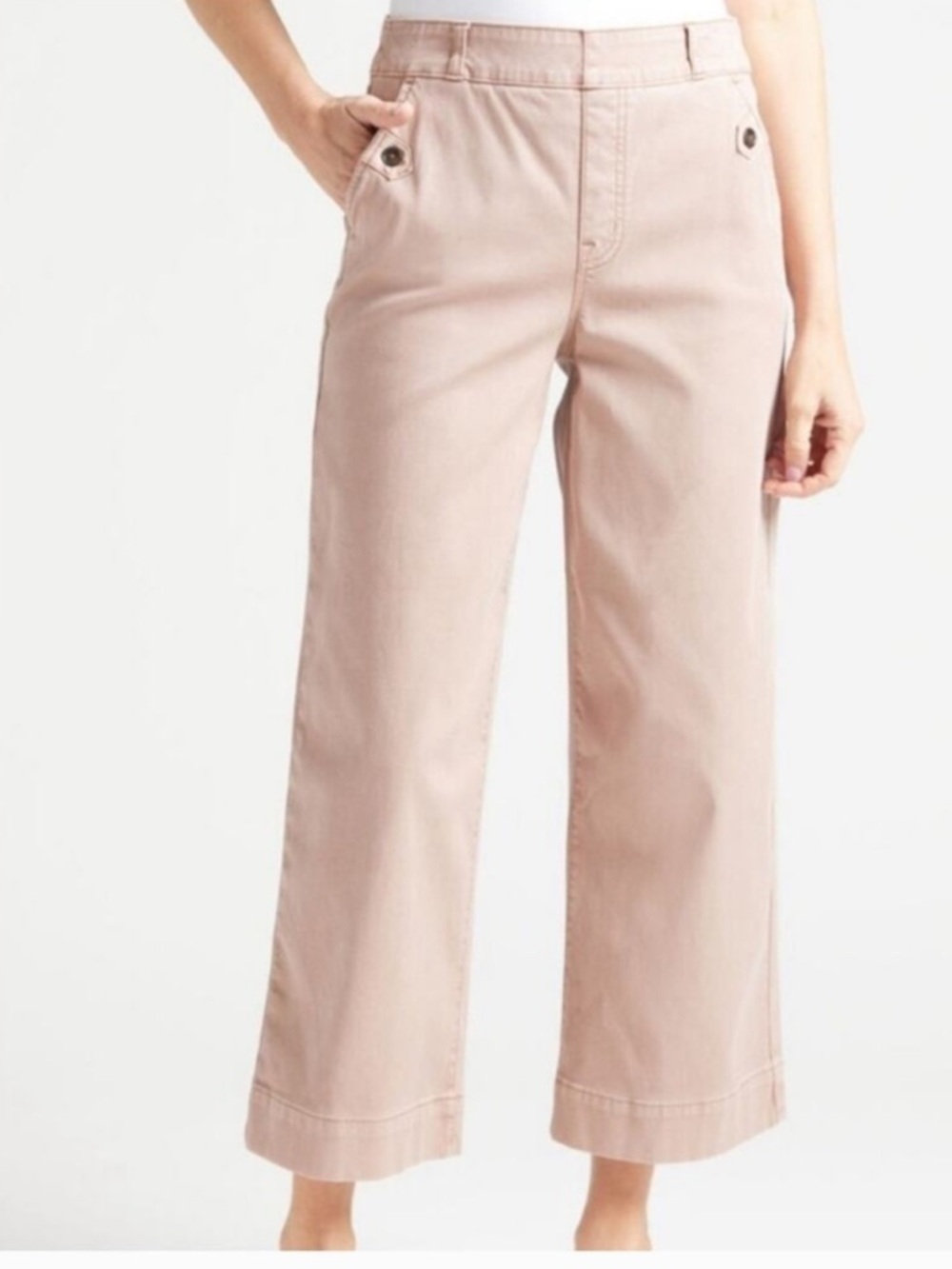 SPANX Stretch Twill Cropped Wide Leg Pant Light Beige Tan Size Large